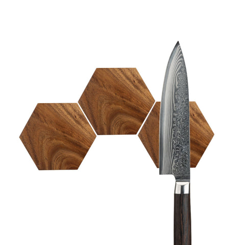 Knivmagnet Hexagon, 3 st - Premium akaciaträ